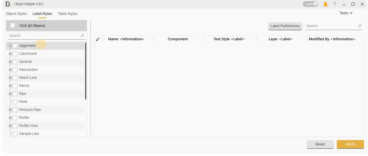 Label Styles Tab