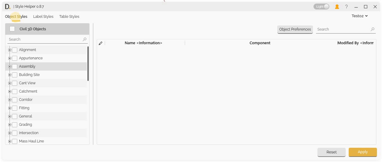 Object Styles tab editing process