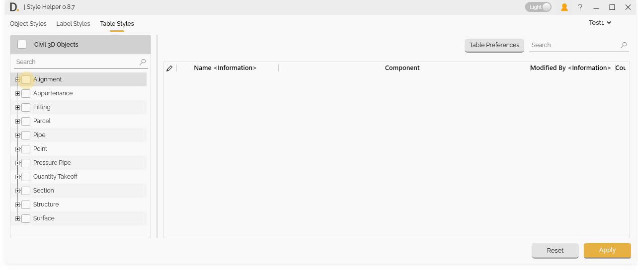 Table Styles Tab