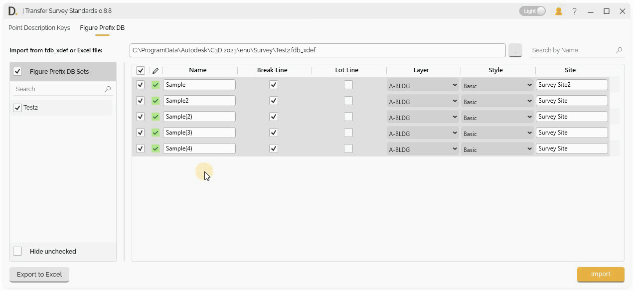 Transfer Figure Prefix Database Export Options
